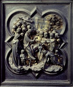 Jézus belépése Jeruzsálembe, a San Giovanni Keresztelőkápolna északi ajtóinak tizenegyedik táblája, 1403-24 (bronz)